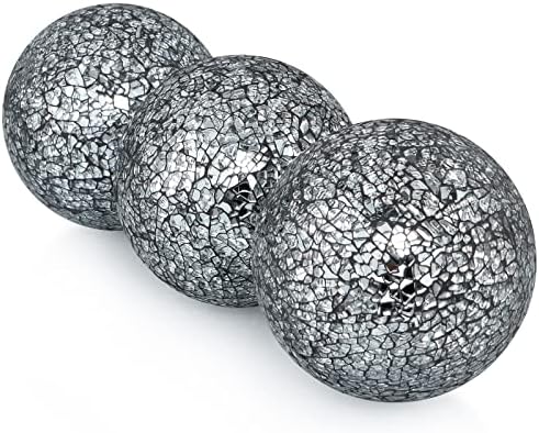 MDLUU 4" Decorative Orbs, Mosaic Sphere Balls, Centerpiece Balls for Bowls, Vases, Dining Table Decor, Pack of 3 (Black Silver) - Image 2