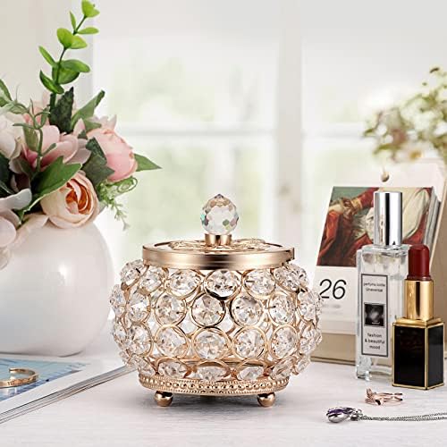 Hipiwe Crystal Jewelry Box with Glass Lid Small Gold Trinket Organizer - Image 6