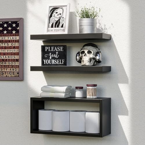 RICHER HOUSE 3-Set Black Floating Wall Shelves, Bathroom Shelf Over Toilet by RicherHouse