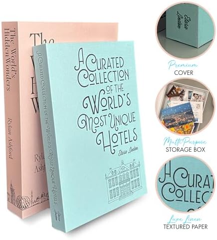 MESMOS Decorative Books for Shelves, Coffee Table Decor Faux Books for Decoration, Works as a Hidden Storage Box, Magnetic Closure, Linen Texture, Packaged in Aesthetic Fake Book (Travel & Wanderlust) - Image 5