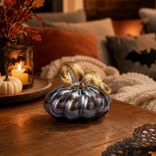 Purple Blown Glass Pumpkin Art Glass Fall Decor Pumpkin Thanksgiving Table - Image 5