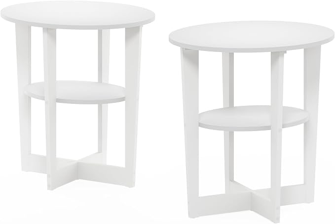 Furinno JAYA Side Table Set of 2, 2-Tier Round Modern End Table - Image 4