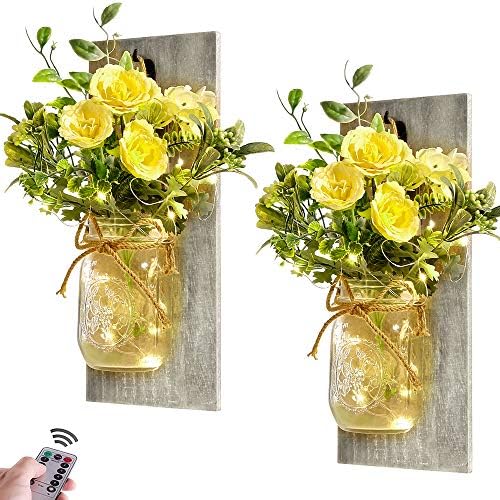 Wall Decor Mason Jar Sconces - Rustic Home Decor with Remote Control by HOMECOR