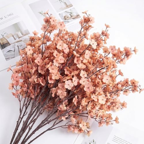 SITUMEIZI 6Pcs Brown Artificial Baby's Breath Flowers 19.3 Inch Silk Gypsophila Bundles Real Touch Fake Flowers for Wedding, Home Decor, DIY Floral Arrangement Fall Table Centerpieces - Image 5
