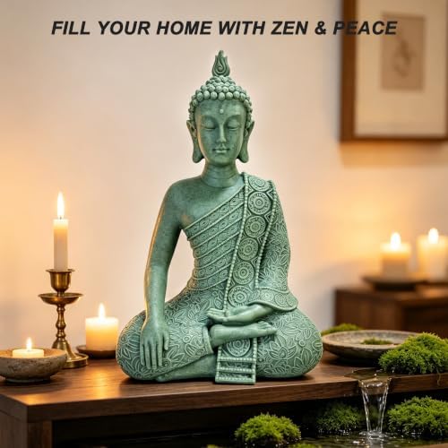 Resin Cyan Sitting Buddha, Buddhism Style Decor and Zen Shelf Aesthetic - Image 5