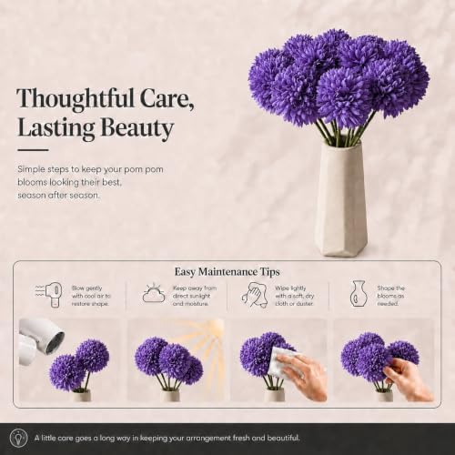 Mandy's 12pcs Artificial Purple Ball Chrysanthemum Flowers - Image 6