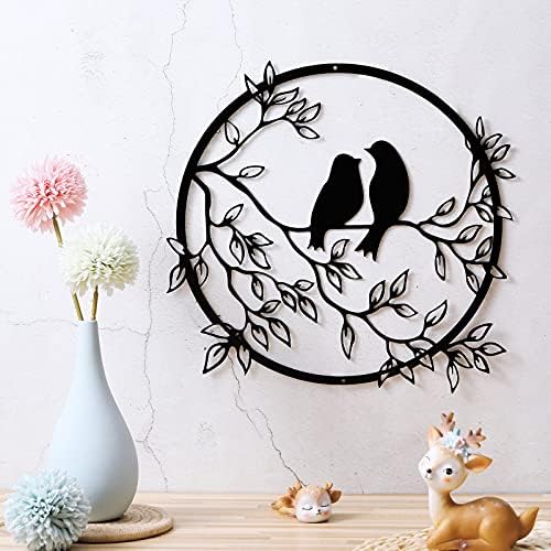 Ferraycle Metal Wall Art Bird on Tree Branch Silhouette Bird Hanging Ornament Porch Wall Decor for Living Room Outdoor Garden Bedroom Office Housewarming Party Decoration(Black) - Image 3