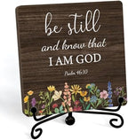 Inspirational Christian Desk Decor, Be Still And Know That I Am God Rutsic Sign, Desk Decorations For Office Home Living Room Bathroom, Eucalyptus Shelf Decor, Wooden Plaque With Stand (06) by JUSITAKEET