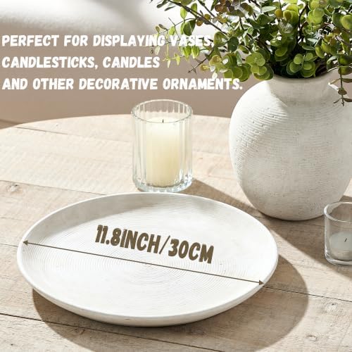 Ceramic Decorative Table Tray Round Trays Home Decor Farmhouse (12" Rustic) - Image 3