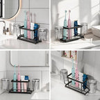 Toothbrush Holder, Wall Mount & Countertop, 2 Cup Hooks Black Metal - Image 5