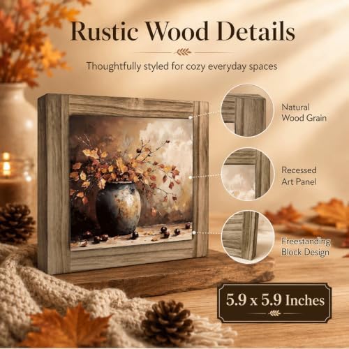 Fall Home Decor Wood Plaque Sign, Autumn Leaves Vase Art for Desk Shelf 01 - Image 3