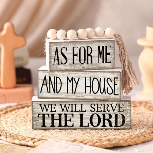 Yuntau 4 Pcs Farmhouse Christian Table Decor Stacked Wooden Block Sign - Image 3