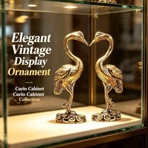 2‑Pack Brass Crane Figurines, 2.08" Mini Vintage Metal Red‑Crowned Crane Statue with Cloud Base, Oriental Style Small Bird Sculpture Ornament for Home Shelf Desk Decor, Collectible Gift - Image 4