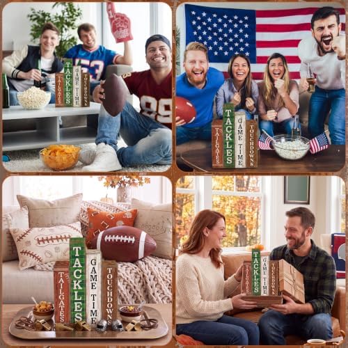 Lineshading 4 Pcs Fall Football Decor, Wooden Books Block Signs Home Tray - Image 4