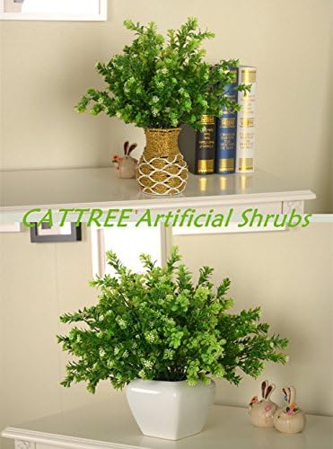 CATTREE Artificial Plants, Faux Plastic Bean Flowers Shrubs Fake Grass Leaves Simulation Greenery Bushes Indoor Outside Home Garden Office Yard Verandah Wedding Decor - 4 Pcs - Image 4