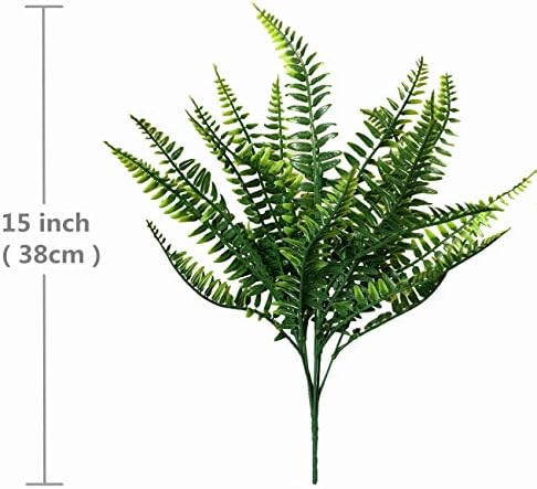 Artificial Boston Ferns Plants, Plastic Persian Grass Faux Shrubs Fake Leaves Simulation Greenery Bushes Home Outdoor Indoor Garden Wedding Decoration Office Yard Verandah Planter Filler – 4 Pack - Image 6