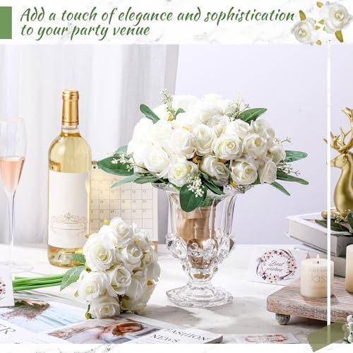 Zeyune 12 Bunches Wedding Bridesmaids Bouquets 144 Heads 7 Inch Artificial Rose Bouquets Silk Fake Flower Bulk with Stems for Proposal Anniversary Bridal Shower Home Party Decor(White) - Image 3