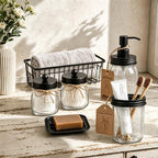 SheeChung Mason Jar Bathroom Accessories Set,6Pcs Rustic Bathroom Set,Black - Image 5