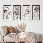 Bakovity Black Metal Wall Art, Abstract Woman Wall Decor, Minimalist Flower Line Decor, Modern Aesthetic Metal Wall Art for Bedroom Bathroom Living Room (4 Pcs, 17 x 9 in) by BakovityOutdoorGlovesGear