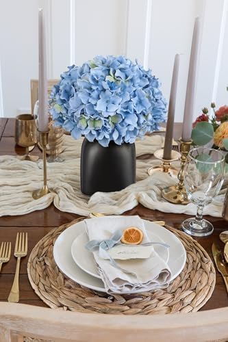 Briful Blue Hydrangea Artificial Flowers in Ceramic Vase, Black Vase Farmhouse Centerpieces for Tables, Dining Table Vase with Fake Flowers for Home Decor Indoor Kitchen Living Room - Image 6