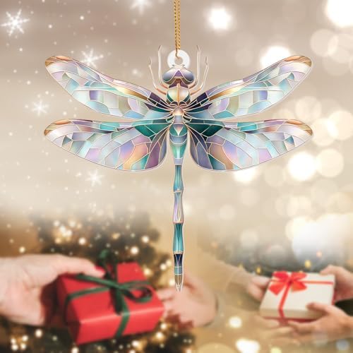 Dragonfly Ornament Stained Glass Style – Acrylic Window Hanging Suncatcher, Car Rearview Mirror Charm, Whimsical Holiday Christmas Tree Ornament, Unique Dragonfly Gifts for Women, Mom, Teacher(Sun-13) - Image 6