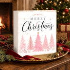 Christmas Decorations Pink Pine Tree Merry Christmas Wood Box Sign - Image 3