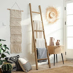 FUIN Blanket Ladder, 6ft Rustic Solid Wood Decorative Ladder, Brown - Image 2