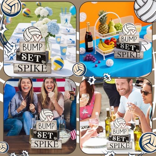Yuntau 4 Pcs Volleyball Tiered Tray Decorations Wooden Block Sign - Image 4