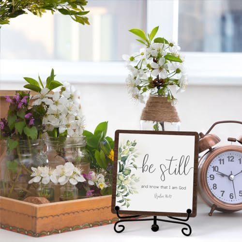 Be Still And Know That I Am God Table Sign, Farmhouse Bathroom Decor, Eucalyptus Desk Decor For Living Room Home Office Mantle Coffee Bar Bookshelf Kitchen Entryway (C10) - Image 3