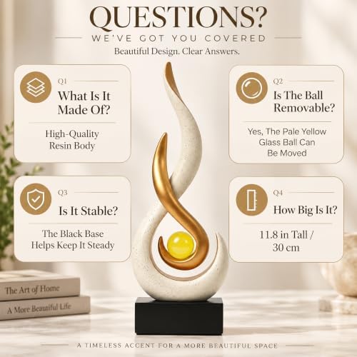 FJS Beige Abstract Flame Sculpture for Living Room Coffee Table Decor - Image 3