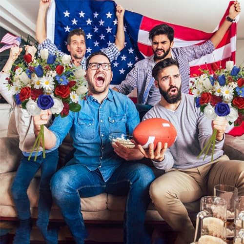 4PCS Patriotic Artificial Flowers Mixed Bush Red White Blue Rose Tulip Flowers Memorial Day Flower Bouquet for 4th of July Independence Day Grave Home Table Decoration - Image 6