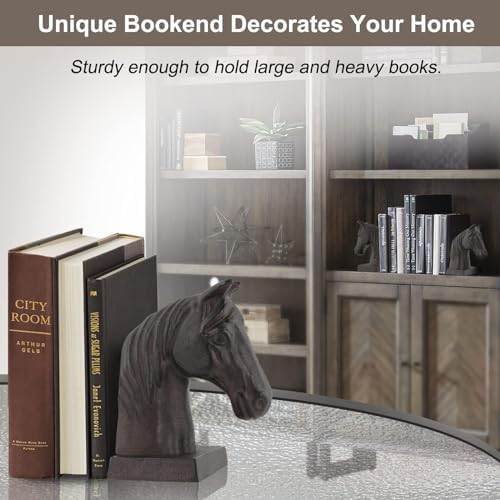 Horse Decorative Bookend Vintage Cast Iron Decor Heavy Book Ends Door Stop Unique Horse Head Statues Home Decor, Ideal for Reading Room Living Library Office Shelf Desk Decor - Image 3