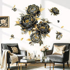 decalmile Black Gold Flower Peony Floral Leaves TV Wall Decals Stickers - Image 3