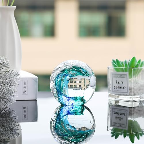 Qianwei Ocean Waves Hand Blown Glass Decor Crystal Ball Sea Figurines Gifts - Image 3