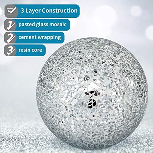 MDLUU 4" Decorative Orbs, Mosaic Sphere Balls, Centerpiece Balls for Bowls, Vases, Dining Table Decor, Pack of 3 (Silver) - Image 4