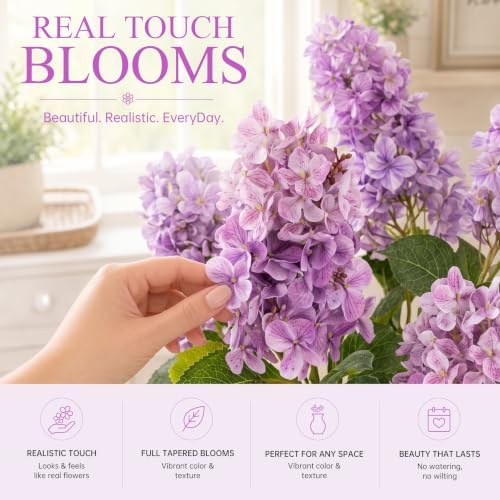 Ttranewsoo Fake Hydrangea Silk Flowers with Stems,Faux Hydrangea Artificial Flowers Purple for Home Wedding,Dried Hydrangea Artificial Flowers Bouquet Vase Decor 24"（ Purple ） 8pcs No Vase - Image 4