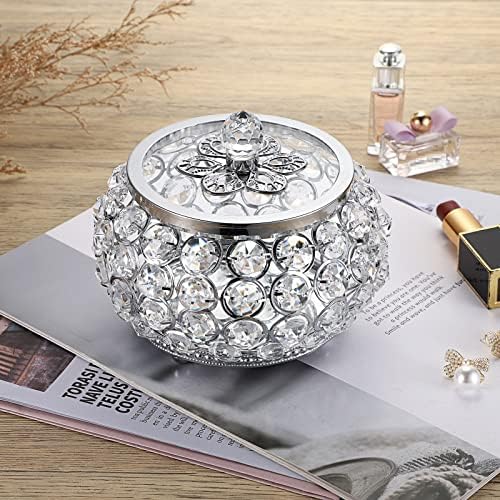 Hipiwe Crystal Jewelry Trinket Box with Glass Lid Silver Mirrored Treasure Box Decorative Jewelry Box Ring Earrings Necklace Storage Keepsake Box Gift for Women - Image 2