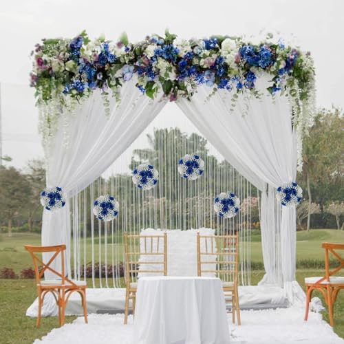 BLOSMON Fake Flowers Ball Wedding Centerpieces 2 Pcs Royal Blue Rose Babys Breath Artificial Flower Center Pieces Decoration for Table Faux Silk Floral Bouquet Arrangements for Home Party DIY Decor - Image 3