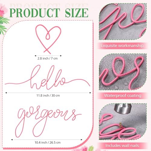 Hicarer Metal Hello Gorgeous Wall Art Minimalist Pink Wall Decor - Image 2