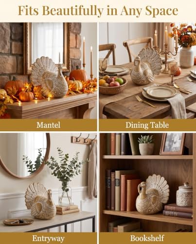 GoGnome Resin Turkey Figurine, Hand-Painted Thanksgiving Tabletop Decor, Fall Harvest Turkey Statue for Mantel, Shelf, Dining Table, Kitchen, Entryway - Image 5