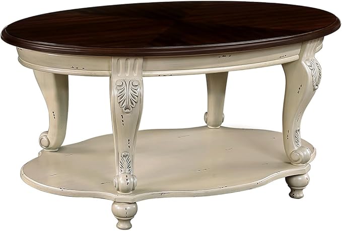 Oval Wood Coffee Table for Living Room, 2-Tier Solid Wood Coffee Table by FGXJY