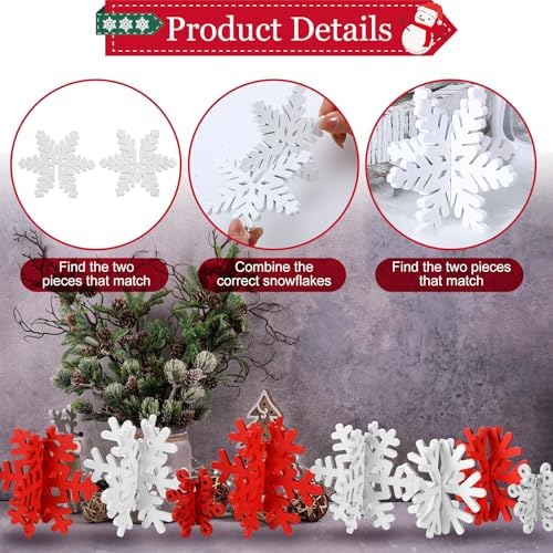 Wenqik 16 Pcs Wooden Snowflake 3D Centerpieces,Red White - Image 5