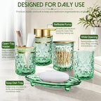 Green Bathroom Accessories Set with Shower Curtain and Liner, 7-Piece Bathroom Decor Set, Soap Dispenser, Toothbrush Holder, Soap Dish, Vanity Tray, Complete Bathroom Makeover Set - Image 3