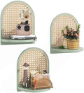 Rattan Wall Shelf Set of 3, 7''Green Rattan Shelves with Wicker Decor, Boho Decor Small Floating Shelves for Wall, Arched Shelf for Plant Figurines Display,Mini Shelves for Knick Knack Storage by MVPSONAG
