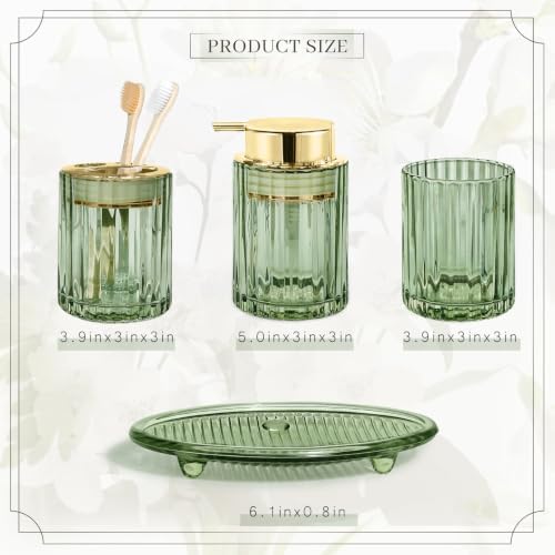 CERBIOR Bathroom Accessories Set, 4 PCS Glass Bathroom Set,Golden Green - Image 4