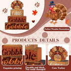 4 Pcs Thanksgiving Decor for Home Turkey Cute Wooden Sign with Sayings - Image 3