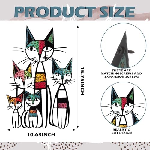 Wesiti Metal Cat Wall Art Decor Colorful Sculptures Mid Century 10.6x15.7 - Image 2