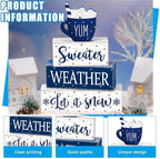 Marsui 4 Pcs Blue Winter Table Decorations Wooden Winter Tiered Tray Decor - Image 4