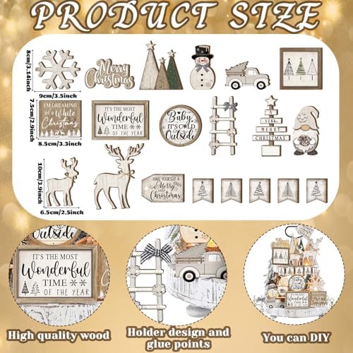 Shellwei 20 Pcs Neutral Christmas Tiered Tray Decor, Winter Farmhouse Signs - Image 3