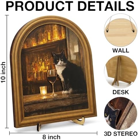 3D Funny Tuxedo Cat Wall Art Sign for Bar Decor, Vintage Drinking Cat Portrait Wall Decor, 8x10 Inch - Image 2